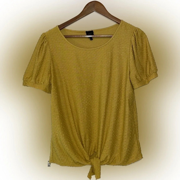 W5 women’s size Large top blouse shirt Mustard Swiss dot tie front - Picture 2 of 8